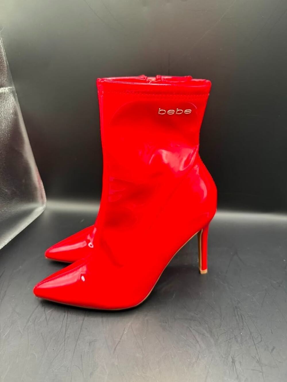 bebe red patent pointed toe stiletto ankle boots women size 7